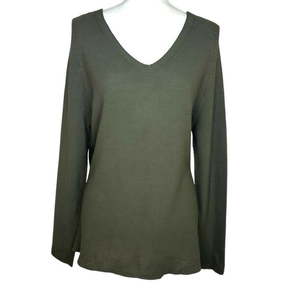 Oska Size 0 Green V-Neck Long Sleeve Knit Sweater Jumper 100% Cotton US 4 / 6 - Picture 1 of 8